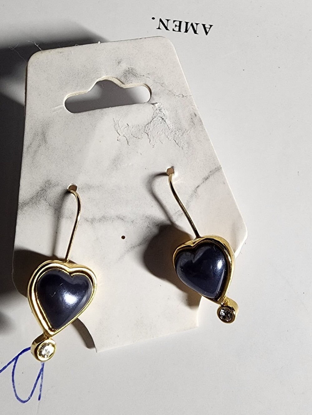 Joan Rivers Gold-Tone Navy Heart Drop Earrings with Crystal Accent